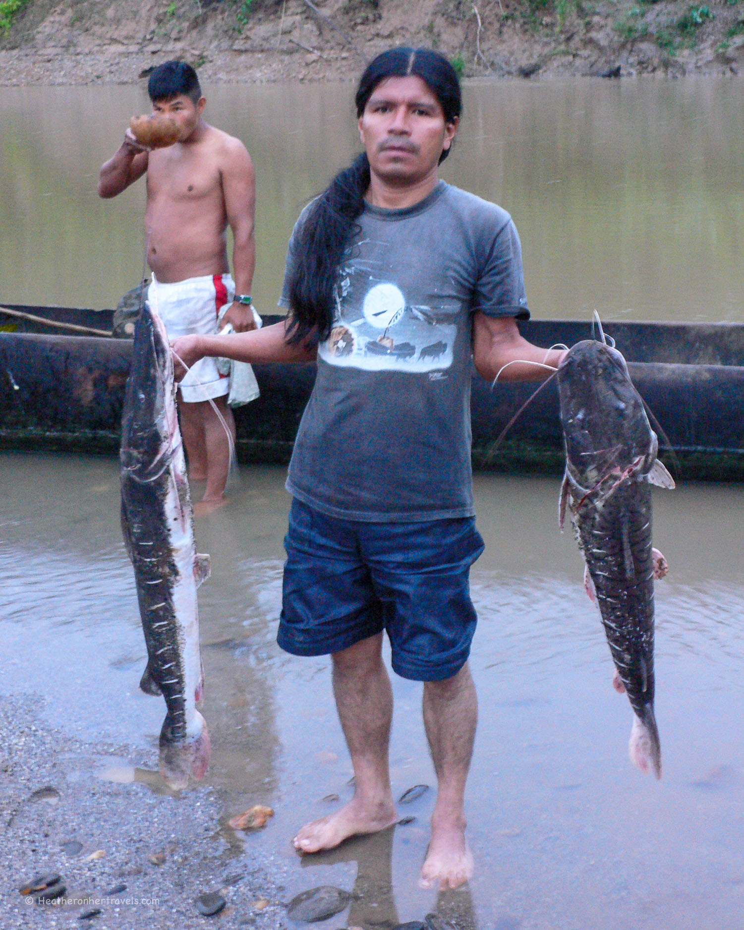 Our guide Ingaro with catfish, Rio Bobonaza Ecuador