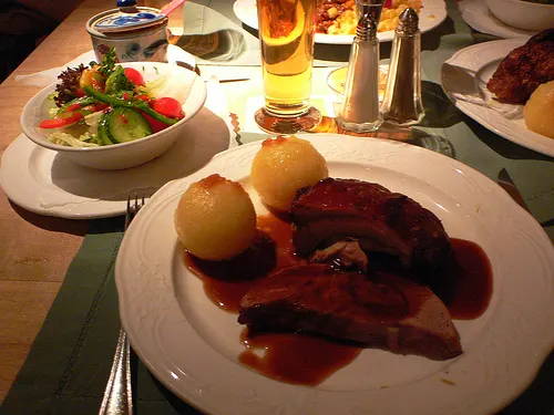 Pork knuckle and potato dumplings at Haxnbauer in Munich