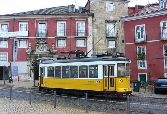 Tram near Castel de Sao Jorge in Lisbon
