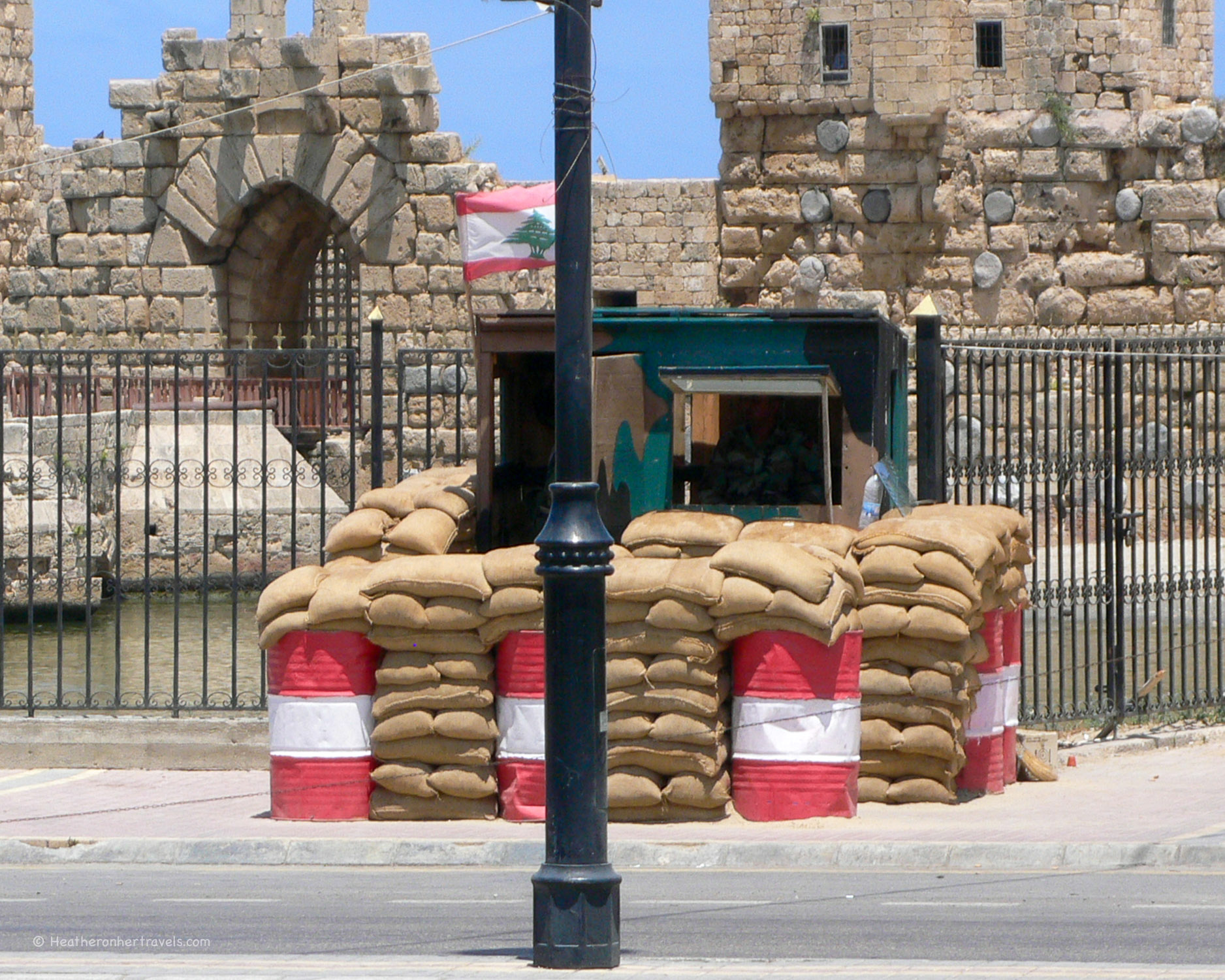 Police checkpoint in Sidon in Lebanon