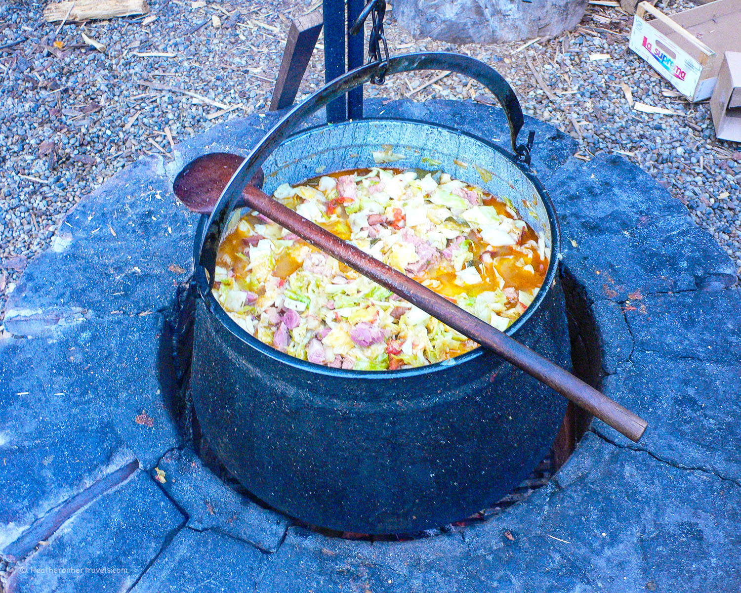 Cooking Hungarian stew by Lake Balaton