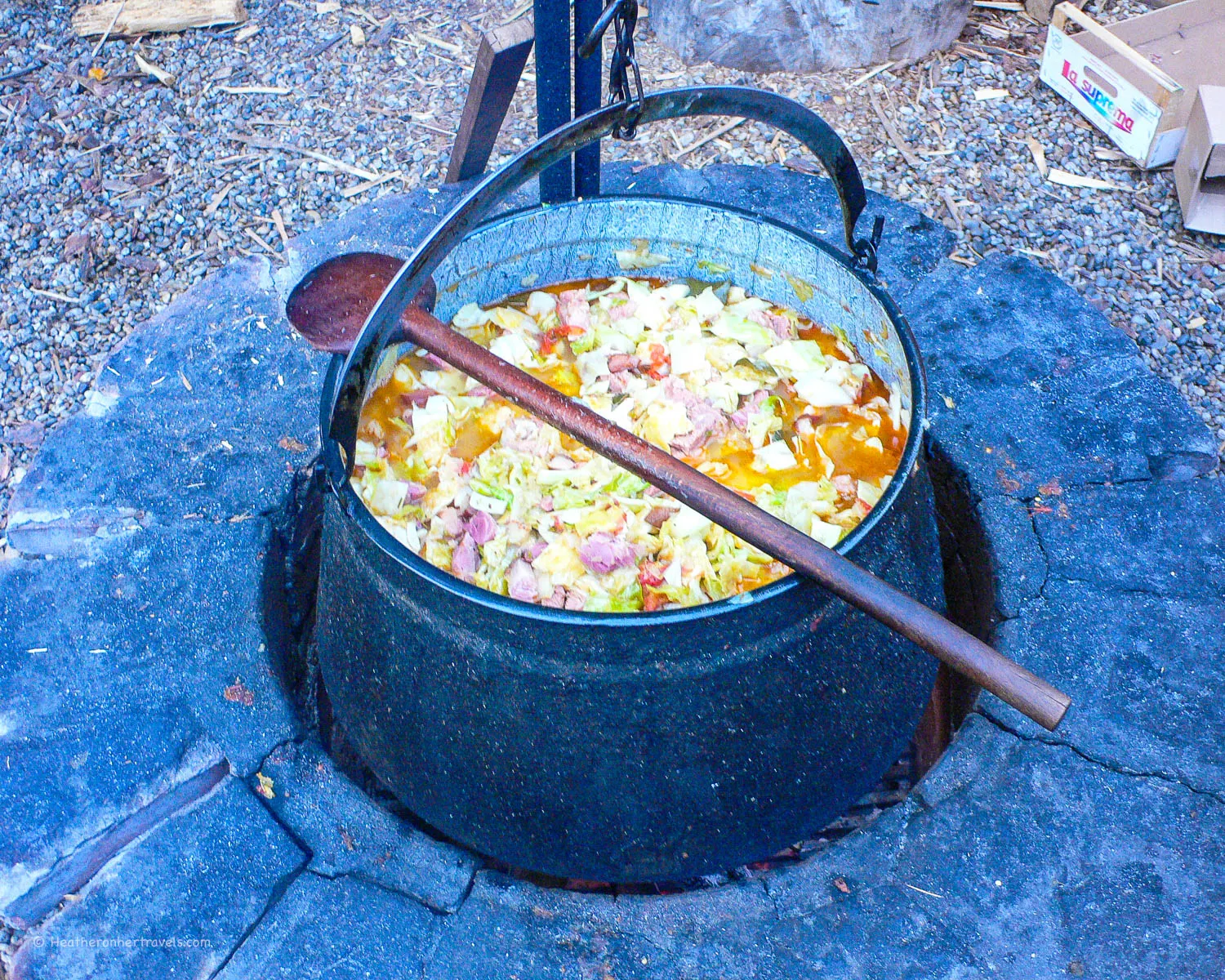 Cooking Hungarian stew by Lake Balaton