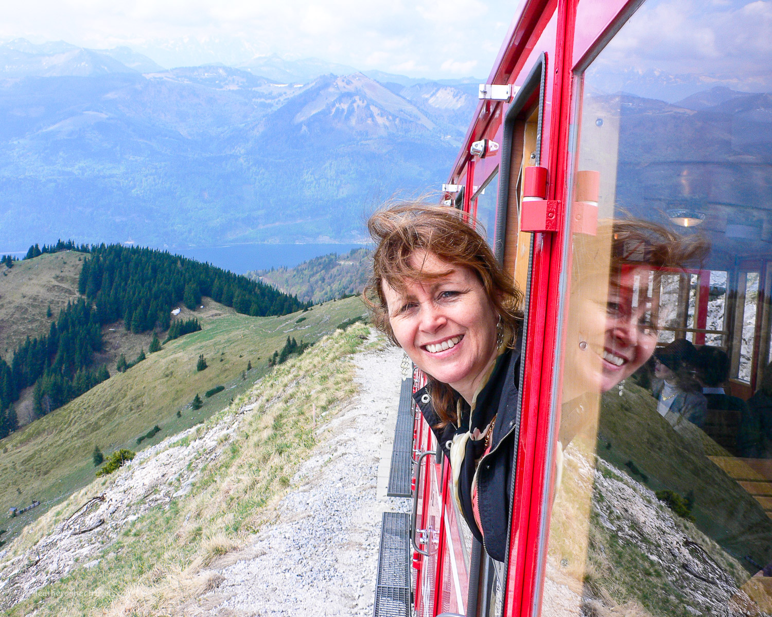 Schafbergbahn steam train above Wolfgangsee