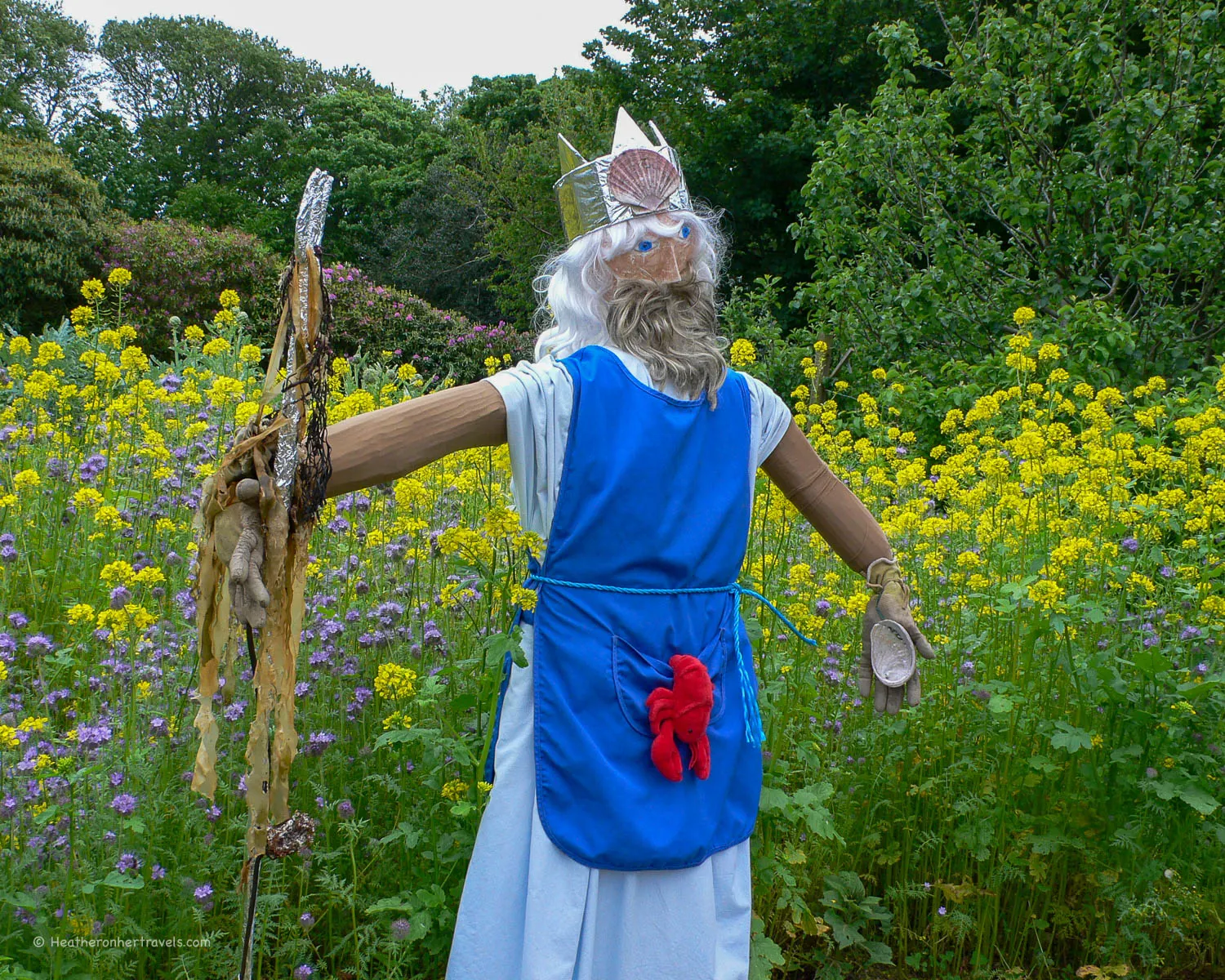 King Neptune scarecrow at La Seigneurie Gardens, Sark