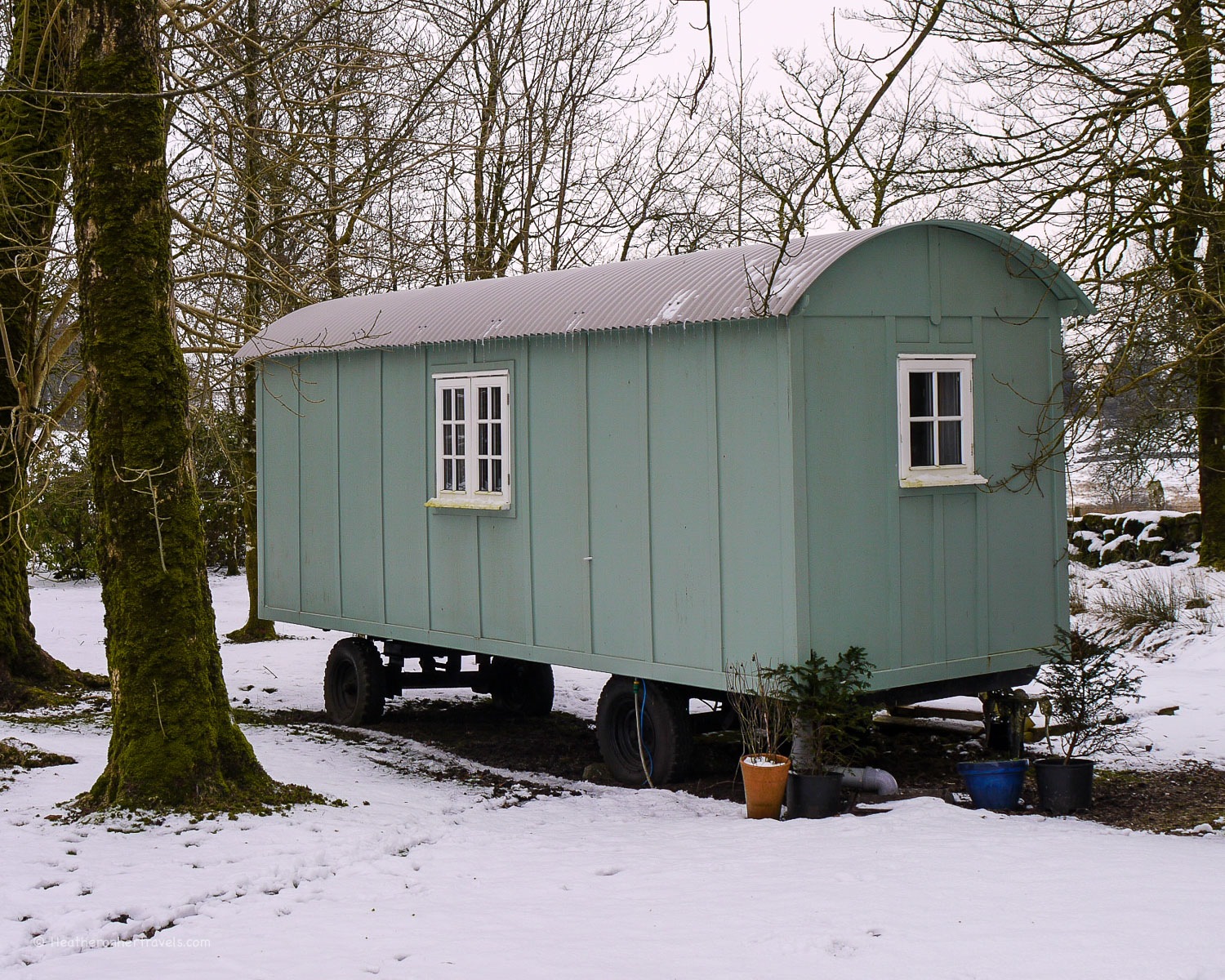 Shepherd's hut on the grounds of Prince Hall Hotel, Dartmoor, Devon
