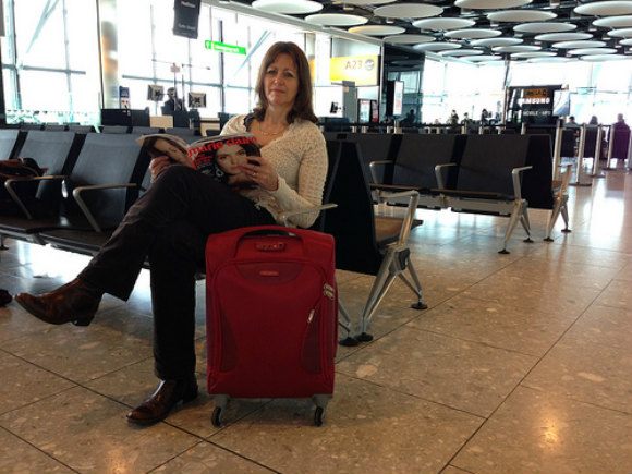 Me and my Samsonite Panayio light cabin case at Heathrow Terminal 5 Photo: Heatheronhertravels.com