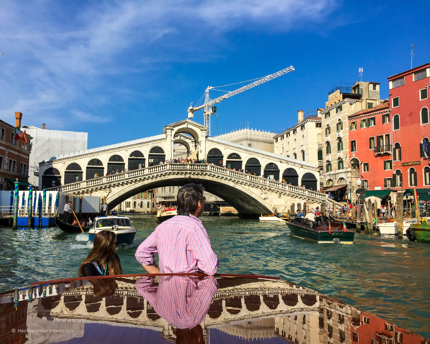 Passing the Rialto bridge on our Walks of Italy Boat Tour Photo: Heatheronhertravels.com