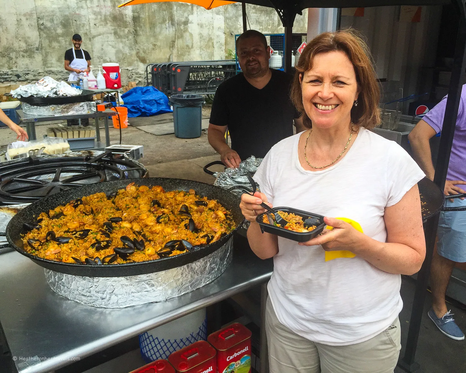 Enjoying Paella at the food festival in Montreal Photo_ Heatheronhertravels.com