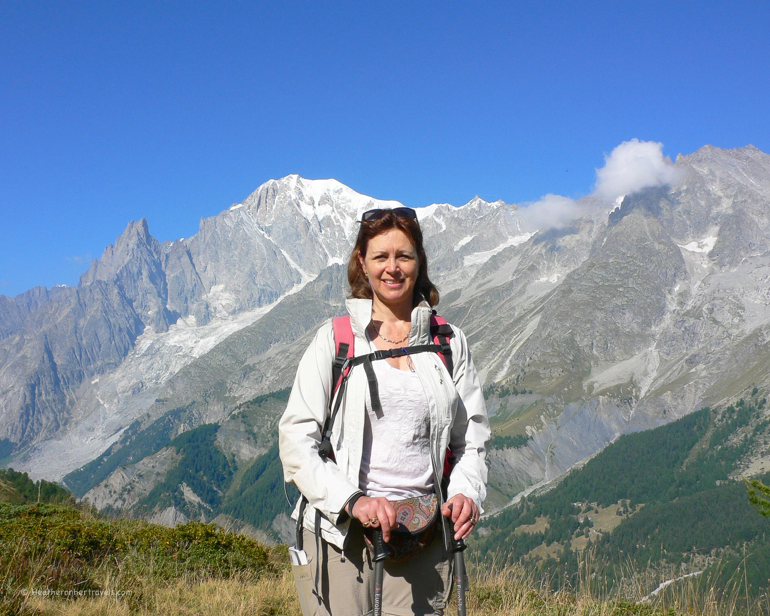 View of Mont Blanc on the Tour de Mont Blanc between Rif Bonatti and Courmayeur