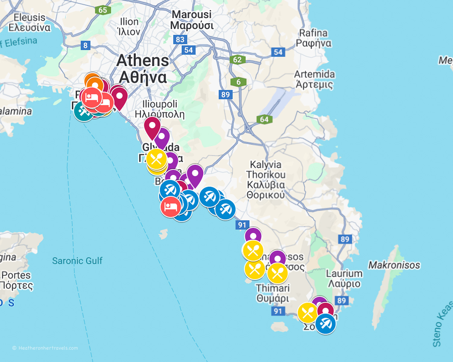 Map of Athens Riviera © Heatheronhertravels.com