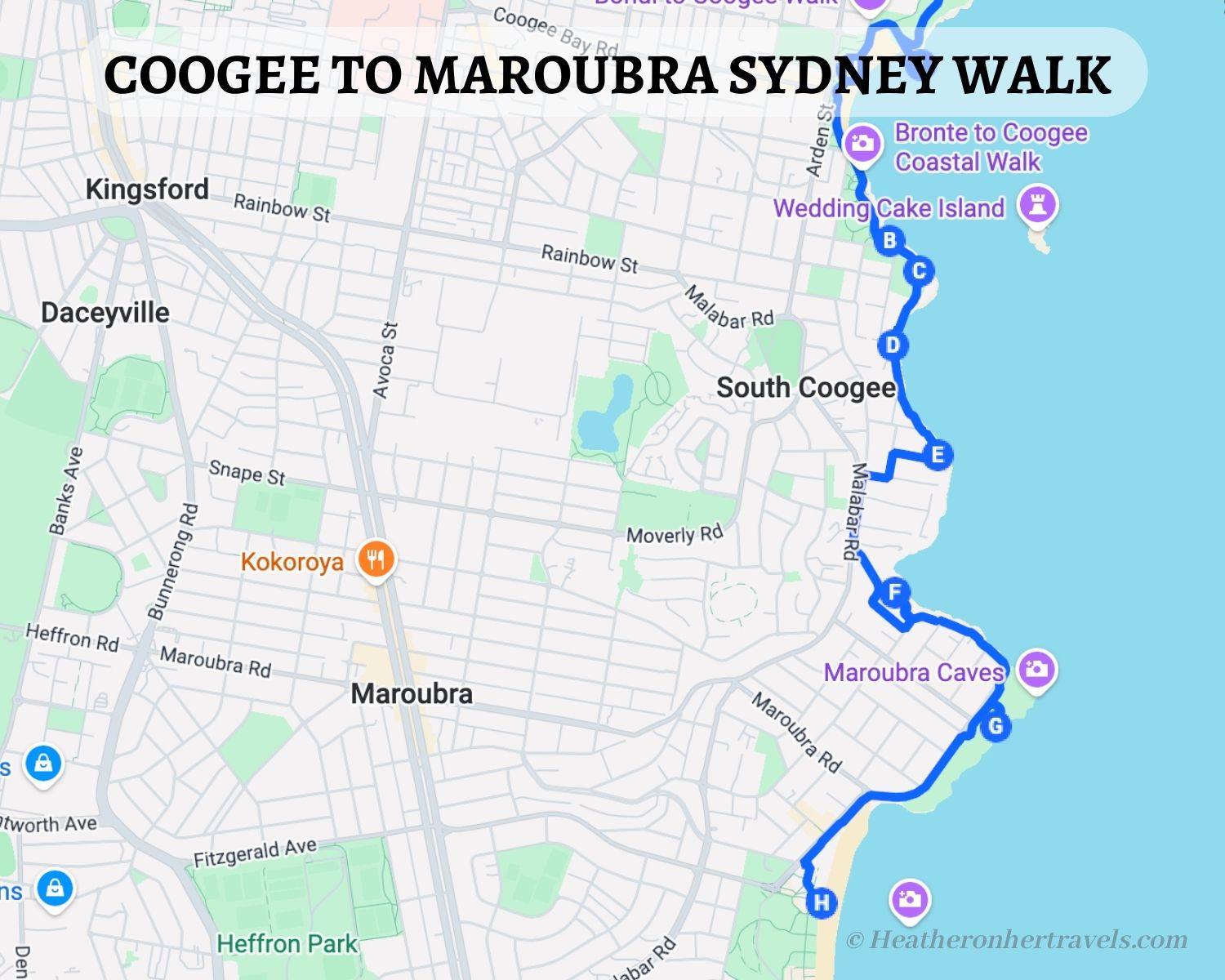 Coogee to Maroubra Sydney map Heatheronhertravels.com