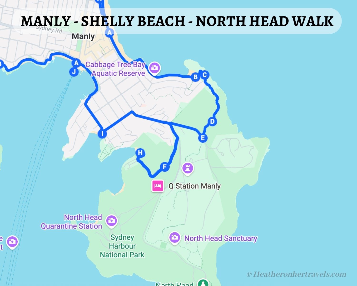 Manly - Shelly Beach - North Head Sydney map Heatheronhertravels.com