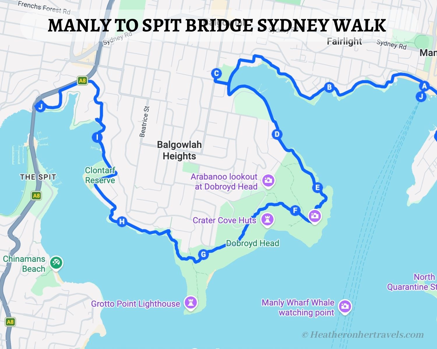 Manly to Spit Bridge map Sydney - Heatheronhertravels.com