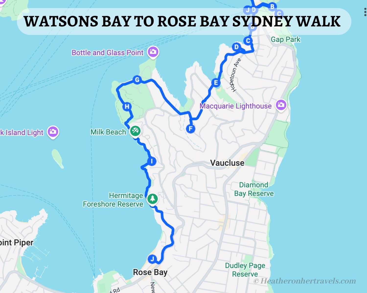 Watsons Bay to Rose Bay map Heatheronhertravels.com
